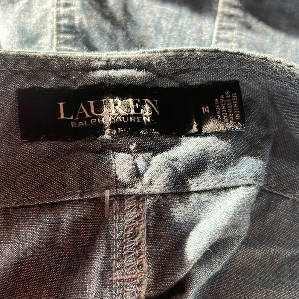 Lauren Ralph Lauren Belted Cotton Chambray Shorts 4.5" Inseam Classy NEW Size 14 - Picture 5 of 6